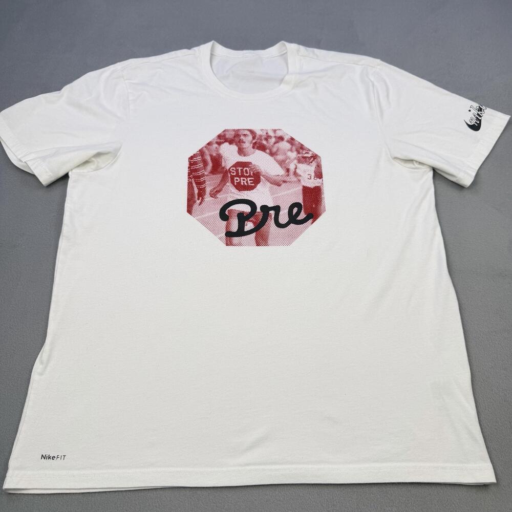 Nike Shirt Mens XL White Stop Pre Runner Graphic Tee Race Track NikeFIT Top